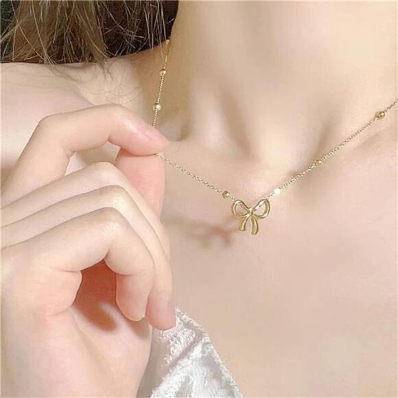 Dainty Gold Bow Jewelry Set – Necklace, Bracelet, and Earrings Set for Women - Picture 4 of 5